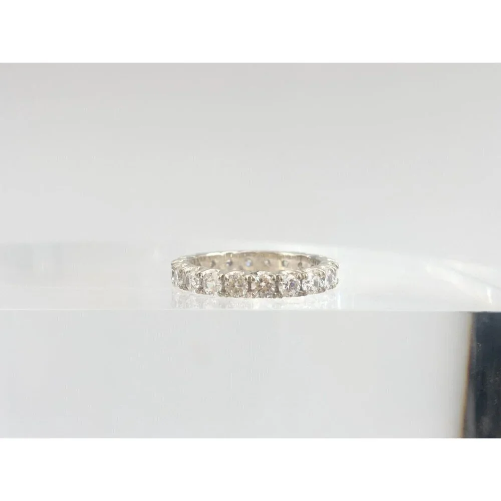CZ Gemstone Lined Straight Shank Sterling Silver 925 Vintage Ring - sz 7